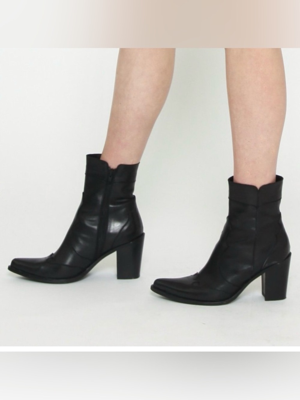 Stelle Monelle Black Leather Western Style Mid Calf Boots Size 41 Made in Italy